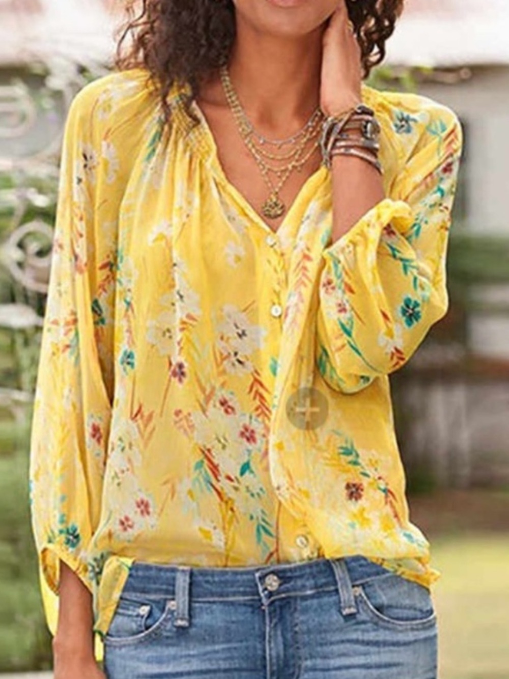 Sundance Catalog Silk Floral Button Down Blouse